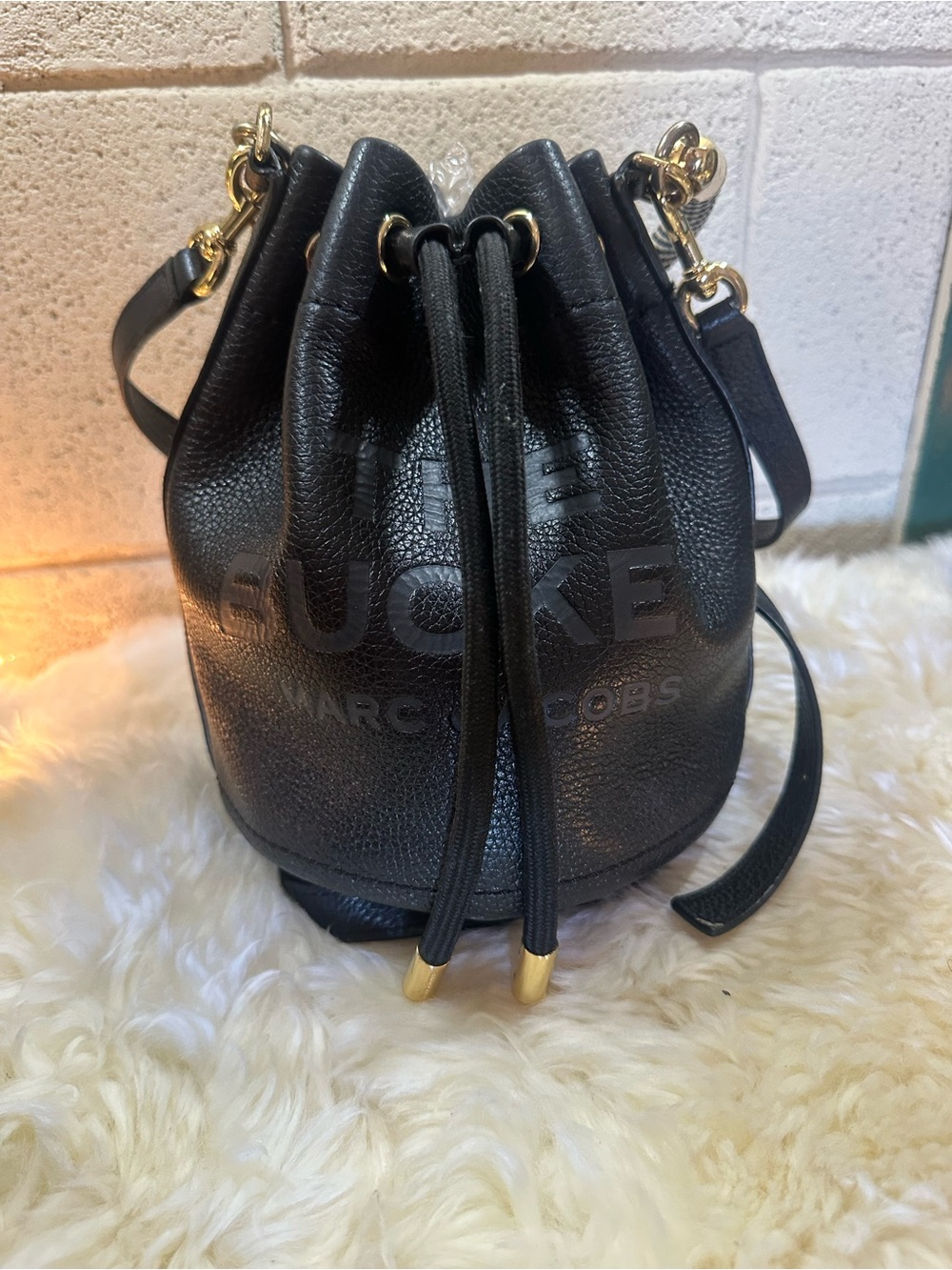 Marc Jacobs Black Pebbled Leather Drawstring Bucket Crossbody